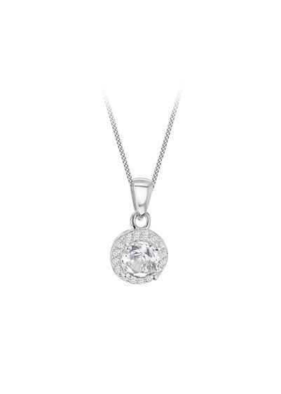 Golden Moments Sterling Silver CZ Halo Necklace