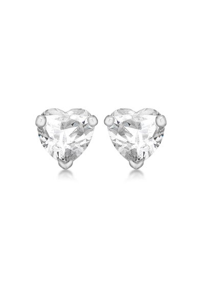 Golden Moments Sterling Silver Heart White CZ Stud Earrings