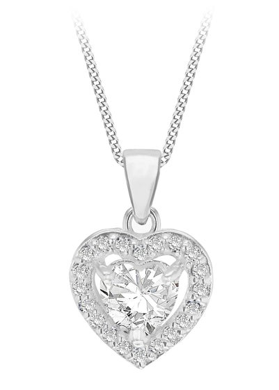 Golden Moments Sterling Silver White CZ Heart Necklace