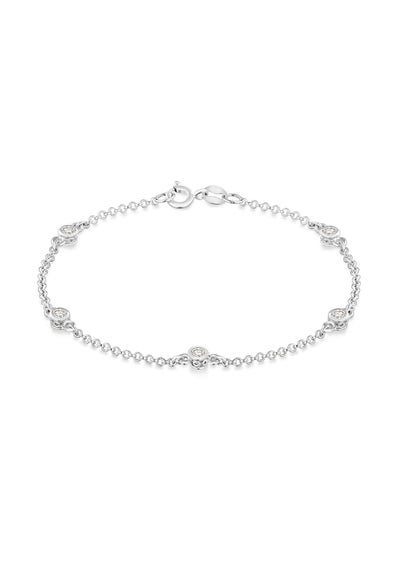 Golden Moments Sterling Silver Round CZ Station Bracelet