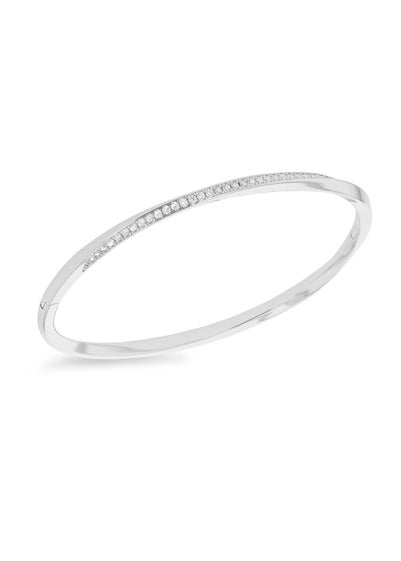 Golden Moments Sterling Silver CZ Twisted-Band Bangle