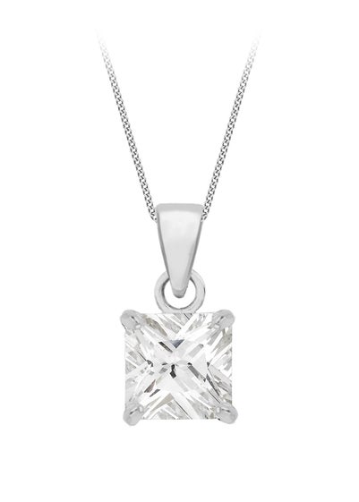 Golden Moments Sterling Silver Square CZ Necklace