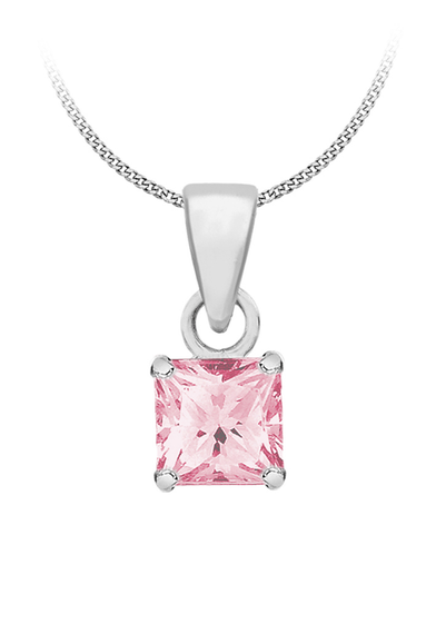 Golden Moments Sterling Silver Square Pink CZ Necklace