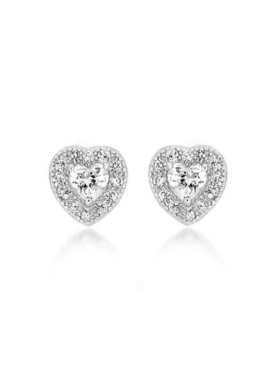 Golden Moments Sterling Silver CZ Heart Earrings