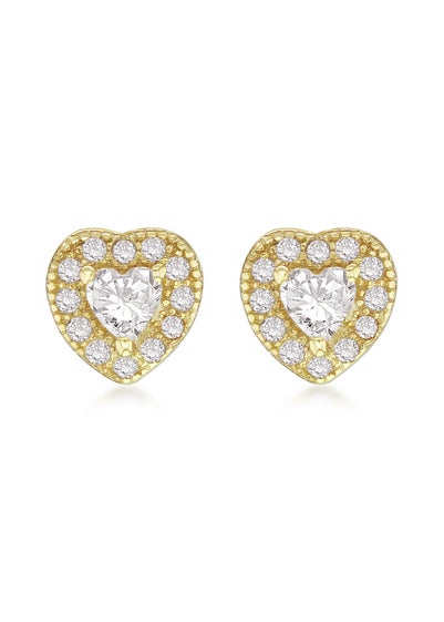 Golden Moments Sterling Silver Yellow Gold Plated CZ Heart Stud Earrings