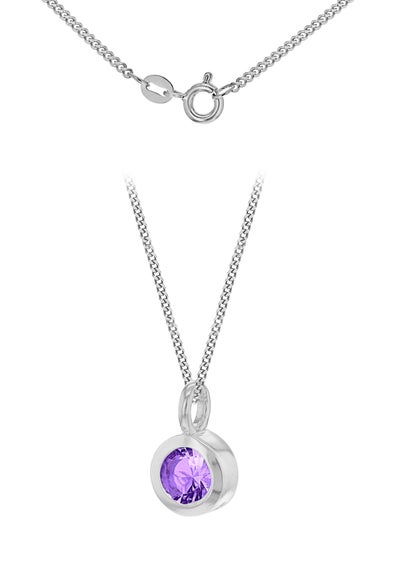 Golden Moments Sterling Silver CZ February Birthstone Necklace