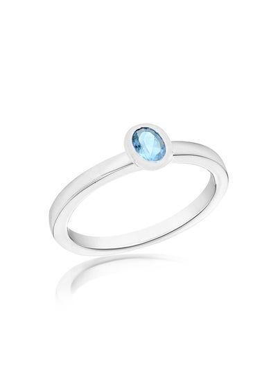 Golden Moments Sterling Silver Blue Oval CZ Band Ring