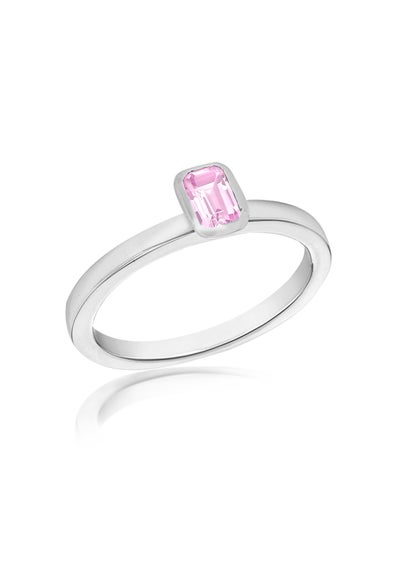 Golden Moments Sterling Silver Pink Rectangle CZ Band Ring