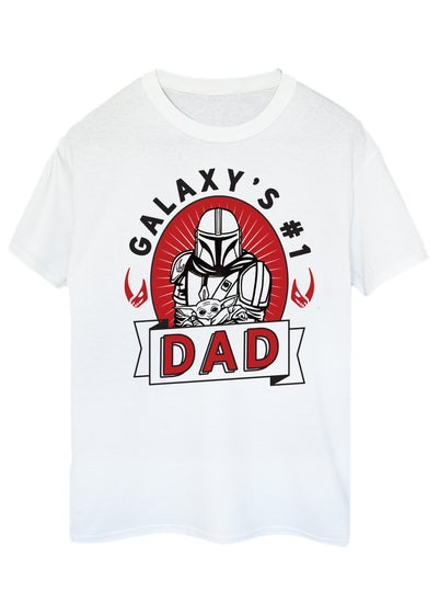 Star Wars The Mandalorian Dad Galaxy Men White Graphic T-Shirt