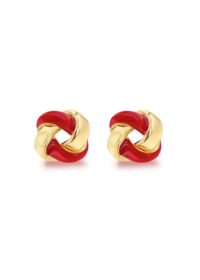 Golden Moments Yellow Gold Plated Red Enamel Small Knot Studs