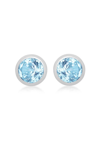 Golden Moments Sterling Silver CZ March Birthstone Stud Earrings