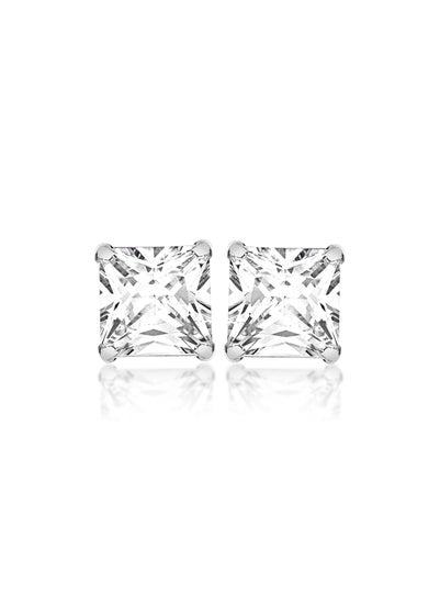 Golden Moments Sterling Silver Square White CZ Stud Earrings