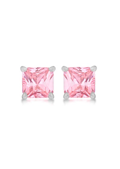 Golden Moments Sterling Silver Square Pink CZ Stud Earrings