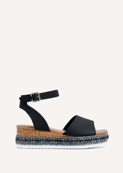 Linzi Arizona Wide Fit Black Faux Leather Espadrille Flatform