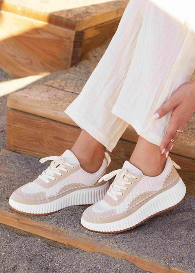 Linzi Aretha Beige Knitted Trainer