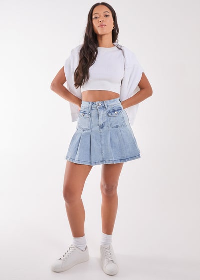 Pink Vanilla Blue Denim Pleated Mini Skirt