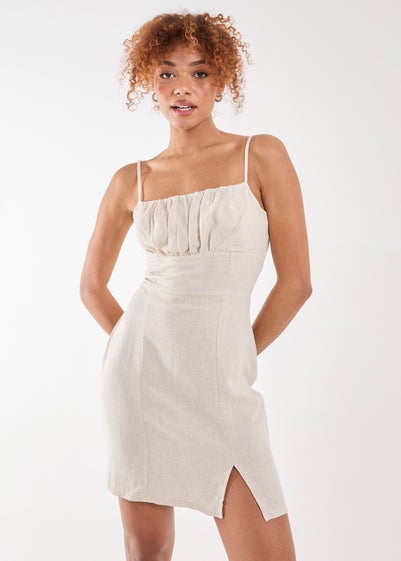 Pink Vanilla Stone Linen Ruched Strappy Mini Dress