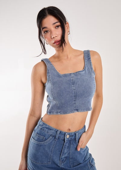 Pink Vanilla Blue Denim Cropped Corset Top