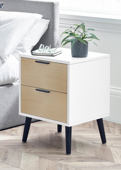 Julian Bowen Alba 2 Drawer Bedside in White and Oak (58 x 45 x 40cm)