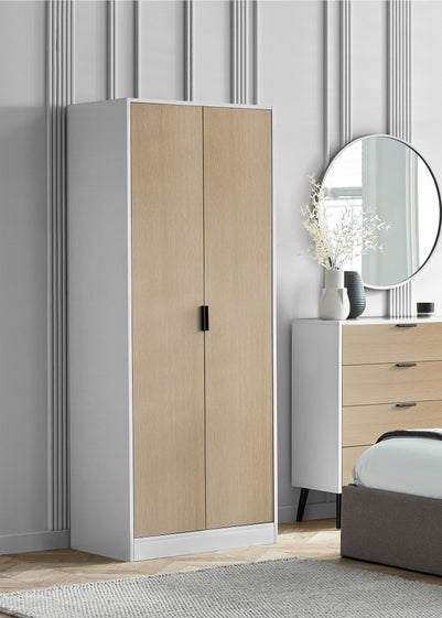 Julian Bowen Alba 2 Door Wardrobe in White and Oak (202 x 77 x 53cm)