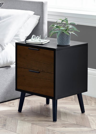 Julian Bowen Alba 2 Drawer Bedside in Walnut and Black (58 x 45 x 40cm)