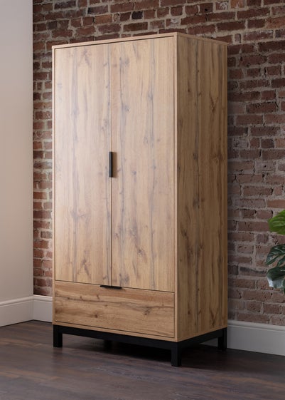 Julian Bowen Bali 2 Door 1 Drawer Wardrobe in Light Oak (185 x 92 x 55cm)