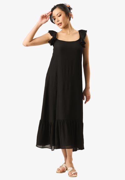 Gini London Black Ruffle Short Sleeve Maxi Dress