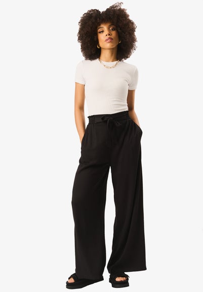 Gini London Black Paperbag Waist Tie Trousers