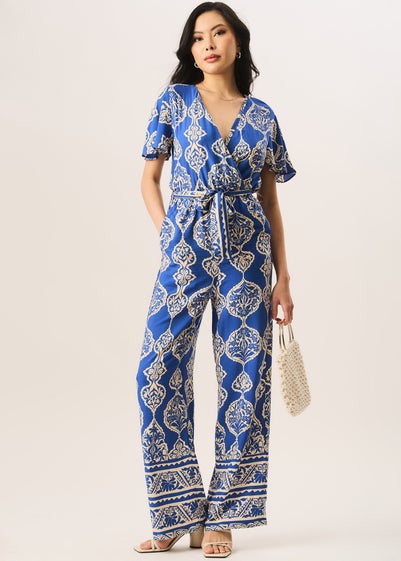 Gini London Blue Angel Sleeve Wrap Look Jumpsuit