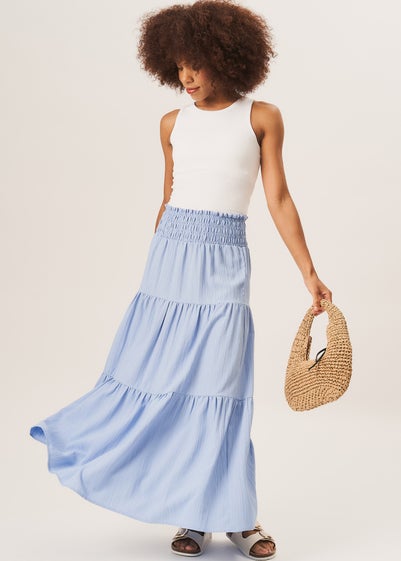 Gini London Blue Smocked Tiered Maxi Skirt