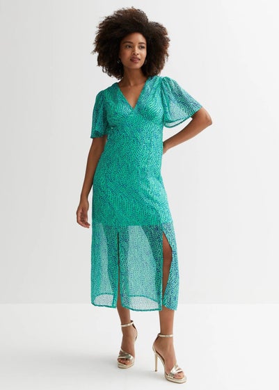 Gini London Green Animal Print Chiffon Occasion Midi Dress