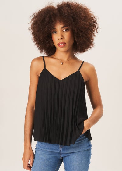 Gini London Black Strappy Pleated Cami Top