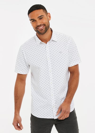 Threadbare White Cotton Diamond Print Short Sleeve Shirt