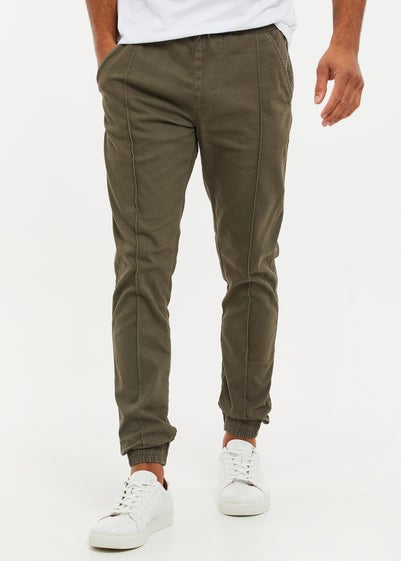 Threadbare Khaki Cuffed Slim Fit Casual Trousers With Stretch