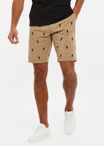 Threadbare Stone Cotton Embroidered Toucan Chino Shorts