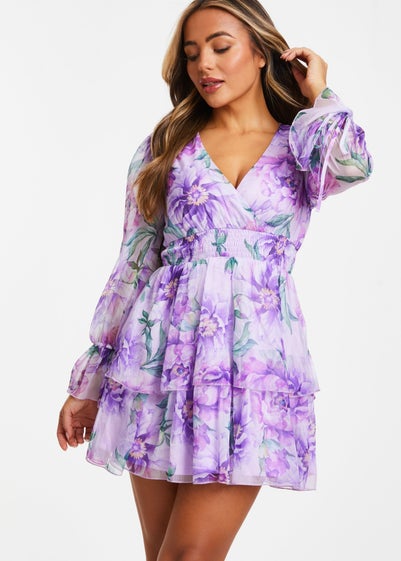 Quiz Purple Petite Chiffon Tiered Skater Dress