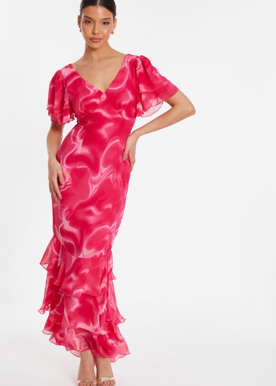 Quiz Pink Swirl Print Chiffon Maxi Dress