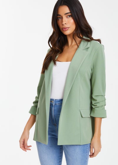 Quiz Green Ruched Sleeve Blazer