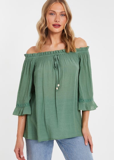 Quiz Green Textured Bardot Top