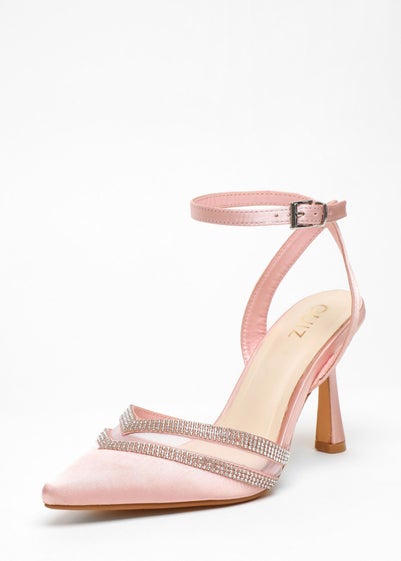 Quiz Pink Diamante Mesh Court Heels