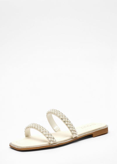 Quiz White Bridal Pearl Flat Sandals