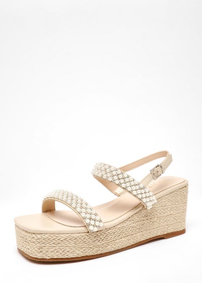 Quiz Natural Pearl Strap Woven Wedges