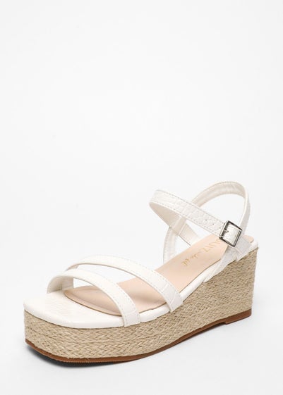 Quiz White Wide Fit Faux Leather Croc Wedges