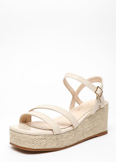 Quiz Natural Wide Fit Faux Leather Croc Wedges