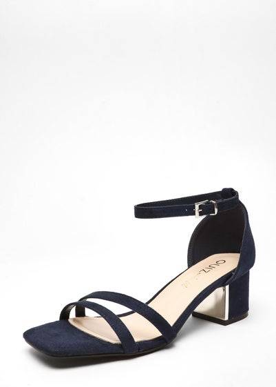 Quiz Navy Wide Fit Strappy Low Block Heeled Sandals