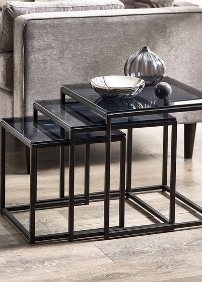 Julian Bowen Chicago Nest Of 3 Tables Smoked Glass (45 x 45 x 45cm)