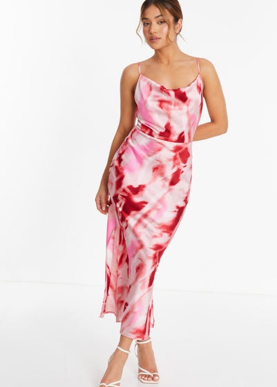 Quiz Pink Petite Satin Marble Midi Dress