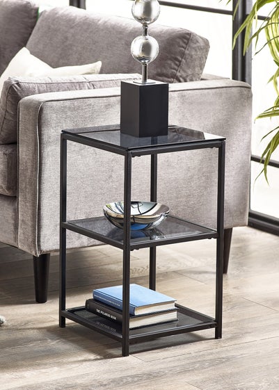 Julian Bowen Black Tall Narrow Side Table Smoked Glass (60 x 35 x 35cm)