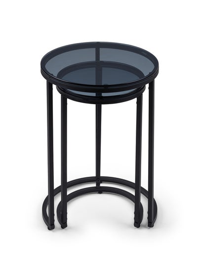 Julian Bowen Black Round Nesting Side Tables Smoked Glass (55  x 40 x 40cm)