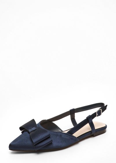 Quiz Navy Satin Bow Slingback Flat Pumps